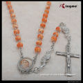Cheap Glass Beads Orange Catholic Rosary Necklace